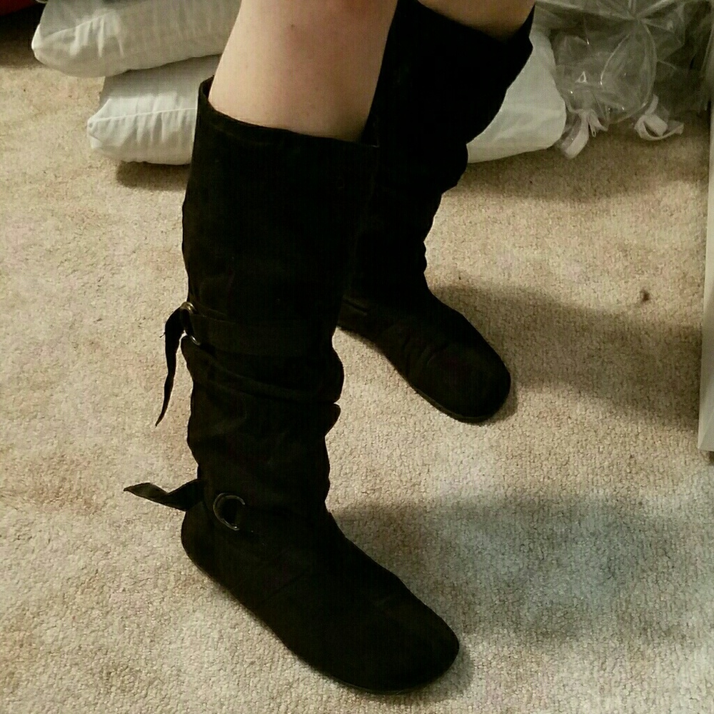 Black suede knee high boots